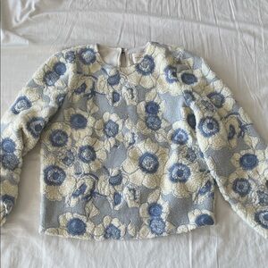 Sézane Floral Textured Sweater in Blue and Cream